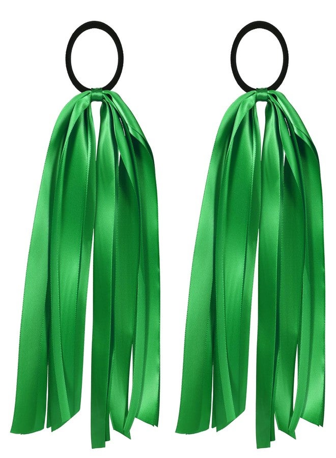 melyde Green Ribbon Hair Ties Cheer Long Tassel Elastic Hairbands Handmade Girls Women Ponytail Holder Hair Accessories for Holiday Party - Image 1
